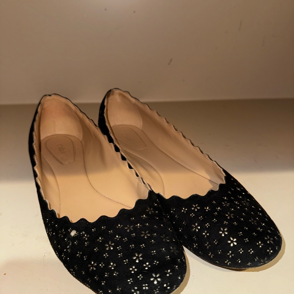 Chloe Black Floral Cutout Flats